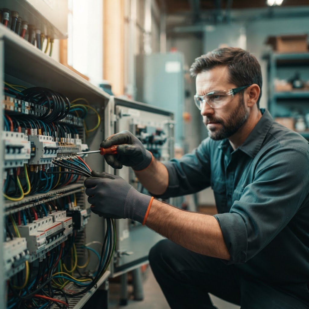 Electrical technician at work