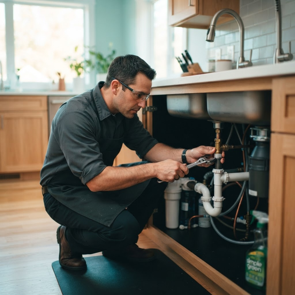 Plumbing technician at work